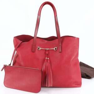 GUCCI Authentic Red Leather Horsebit Shoulder Bag
